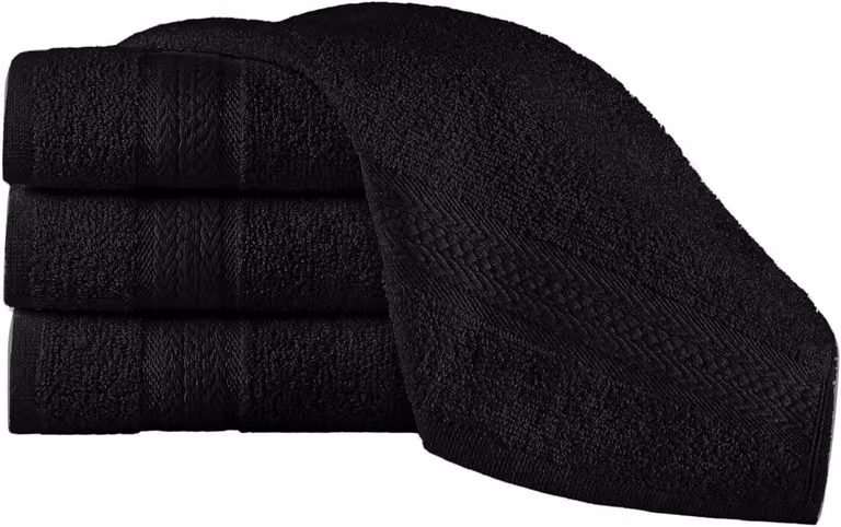 Set van 4 zwarte washandjes van zacht, sneldrogend en hoog absorberend flanel