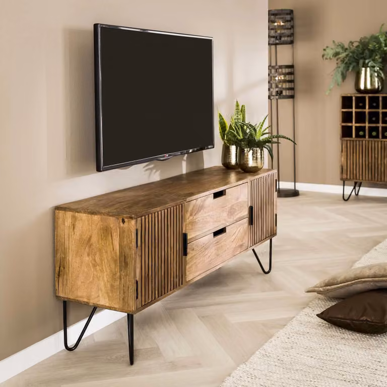 WoonStijl TV-meubel Tweak van mango hout in sand en brown, B/D/H: 135 x 35 x 55 cm