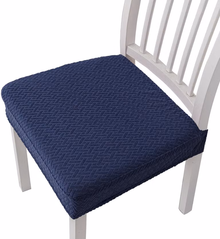 Set van 4 stretch jacquard eetkamerstoelhoezen met rugriemen, afneembaar en wasbaar - Marine - B/D/H: 35 x 35 x 5 cm