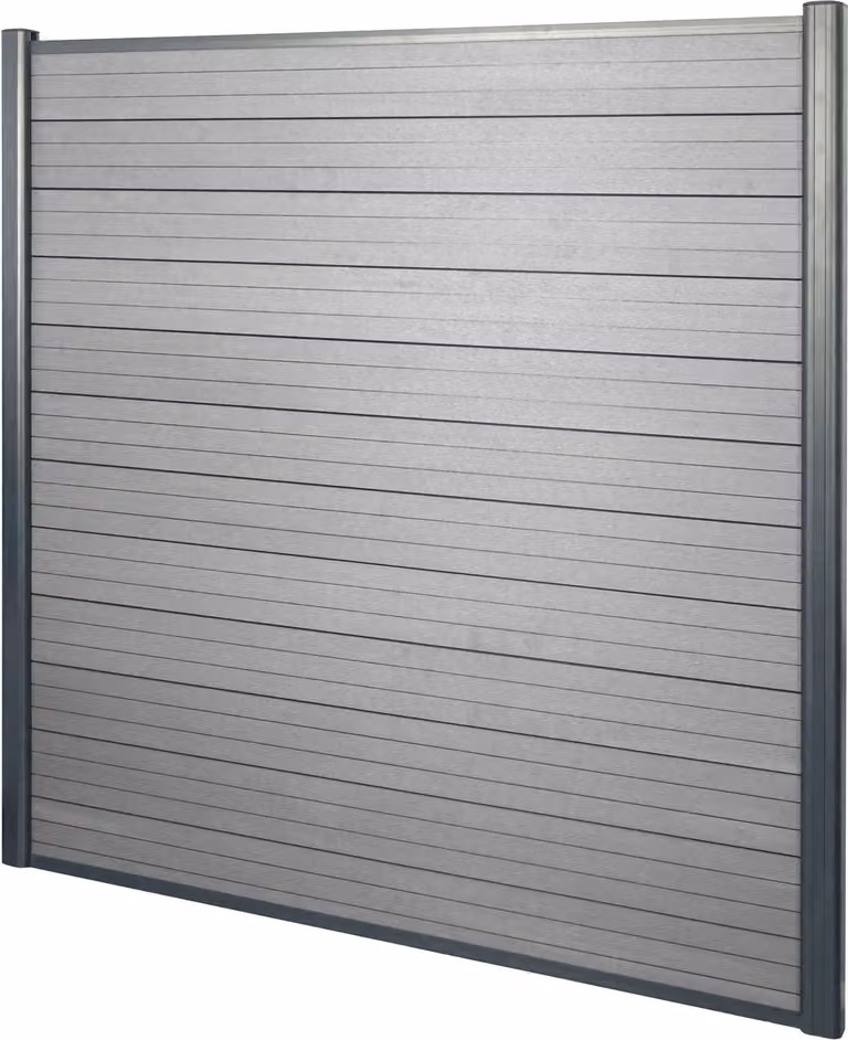 Mendler WPC-schuttingpaneel Sarthe windscherm met aluminium paal basiselement, grijs, 1,90 meter