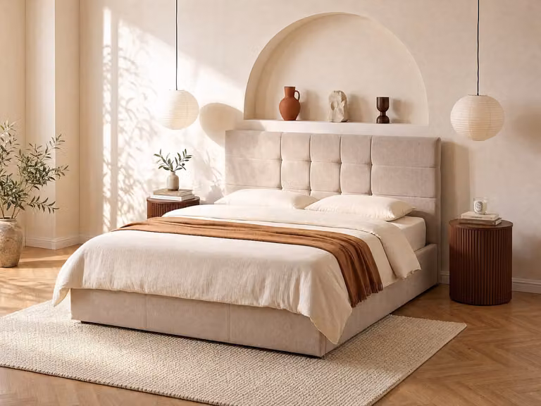 HOPEYA Bed met opbergruimte, gestoffeerd, 200 x 200 cm