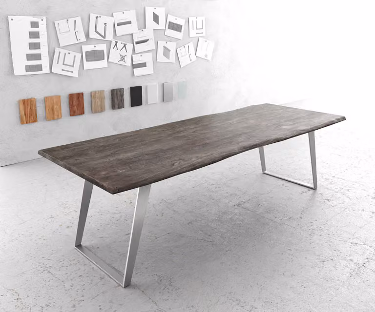 DELIFE Eettafel Edge Live-Edge Acacia en Metaal Zilver B: 260 cm, D: 100 cm, H: 74,5 cm
