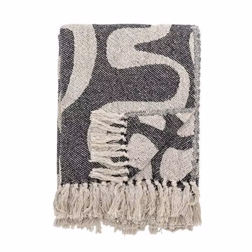 Bloomingville Salobre plaid van katoen Zwart 160 x 130 cm