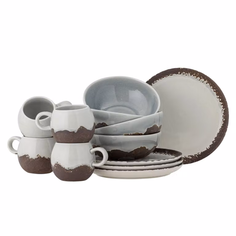 Bloomingville Paula servies set van 12 stuks bruin van keramiek en steengoed