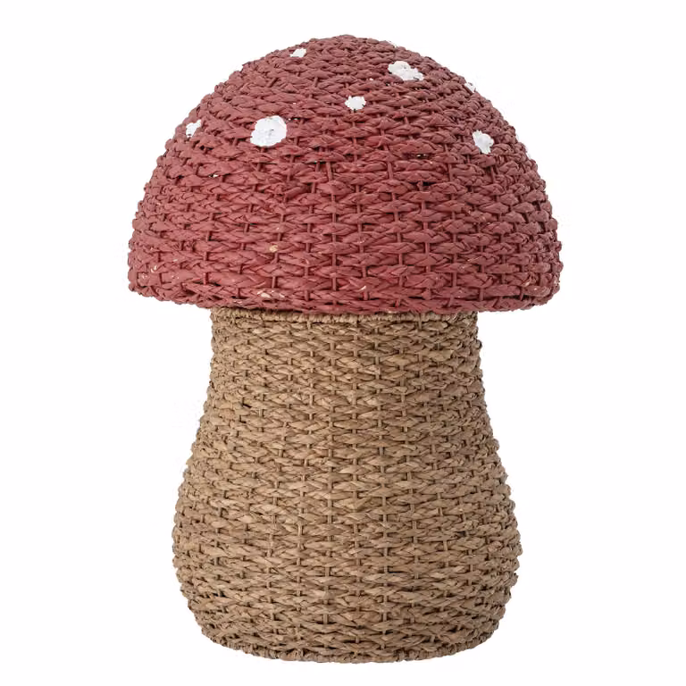Bloomingville Mini Opbergmand Paddenstoel met Deksel, Wit en Rood, Seagrass en Rattan