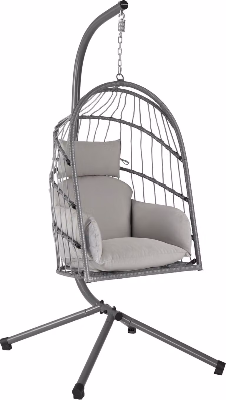 HinHocker hangstoel met frame, grijs, lounge schommelstoel voor binnen en buiten