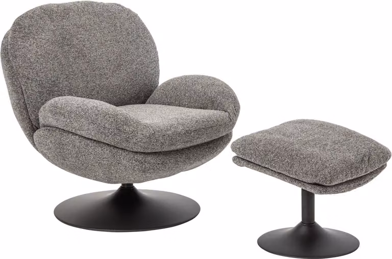 J-Line Chaise longue met bijpassende voetenbank in donkergrijs stof