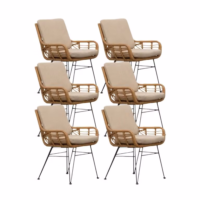Carlos tuinstoel set van 6 met wicker en RVS in Bamboo taupe