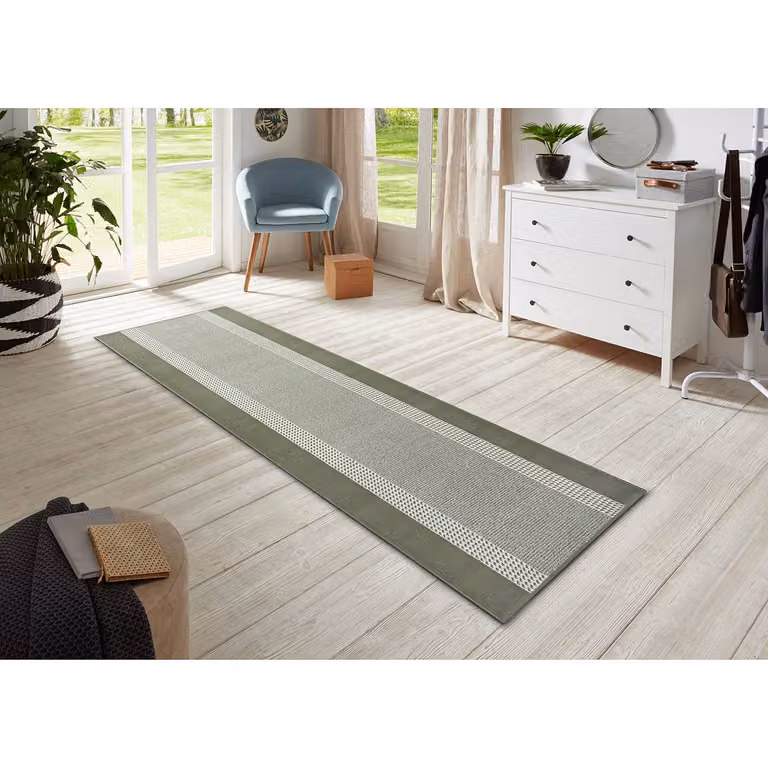 home24 Loper Band, rechthoekig, groen/groen, Breedte: 80 cm, Lengte: 350 cm