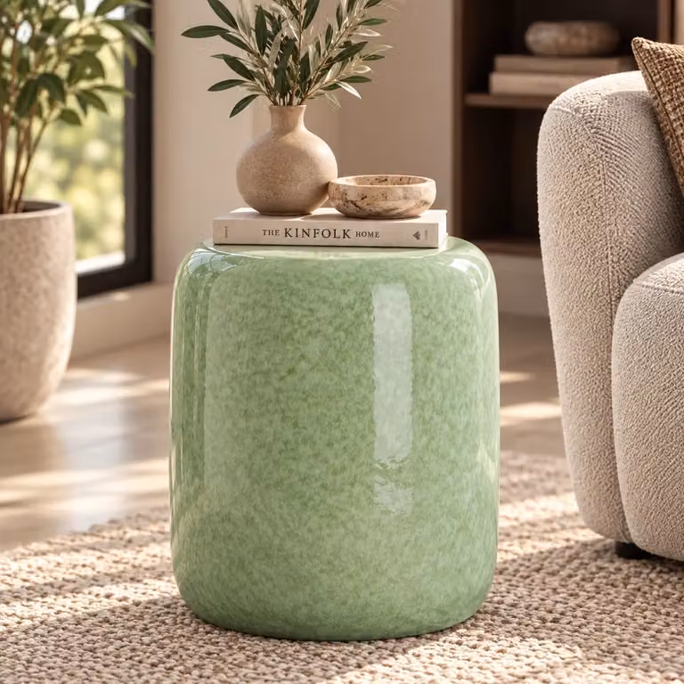 Light & Living Ronde Bijzettafel Franca Keramiek Mintgroen B: 34 cm, H: 46,5 cm