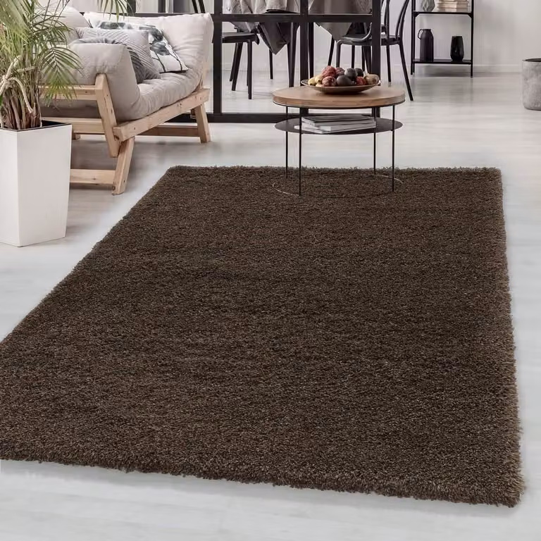 Hoogpolig Vloerkleed Bruin - Rechthoekig Polyester Tapijt - 60 x 110 cm