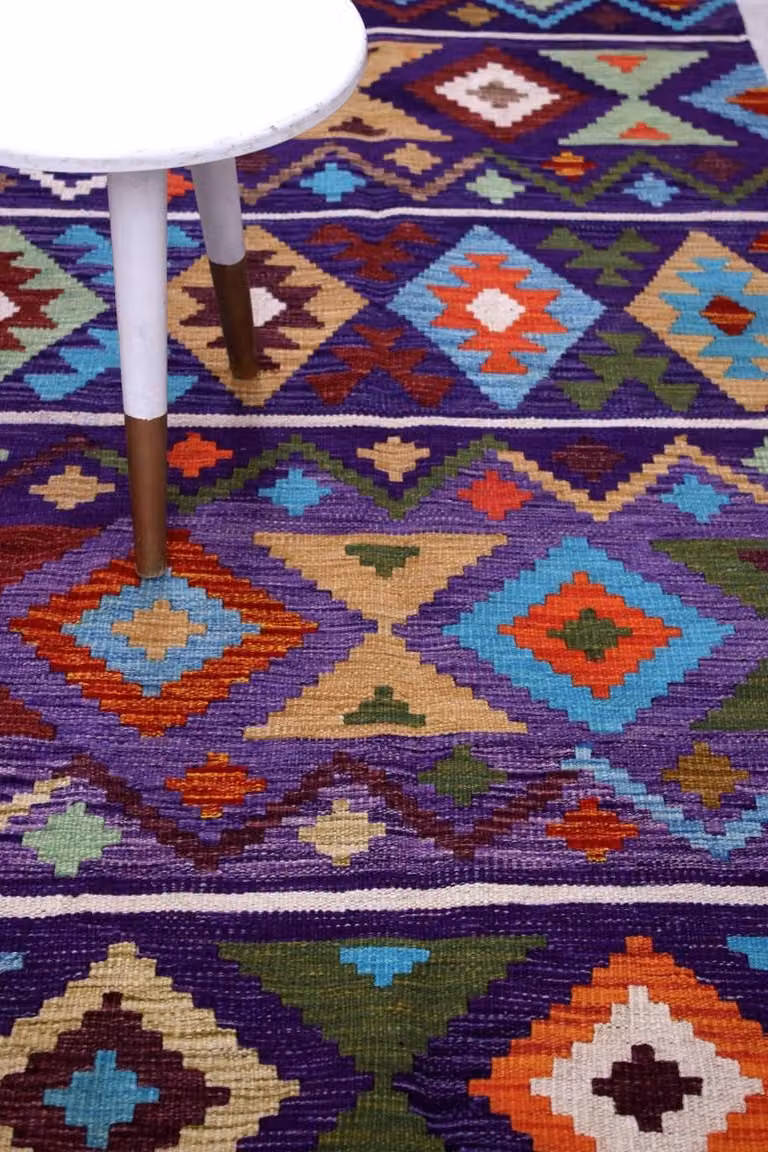 Koho Afghan Kelim Handgeweven Laagpolig Wollen Vloerkleed - Kleurrijk - 199 x 149 cm