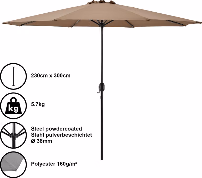 Casa.pro Parasol met handgreep beige 230 x 300 cm