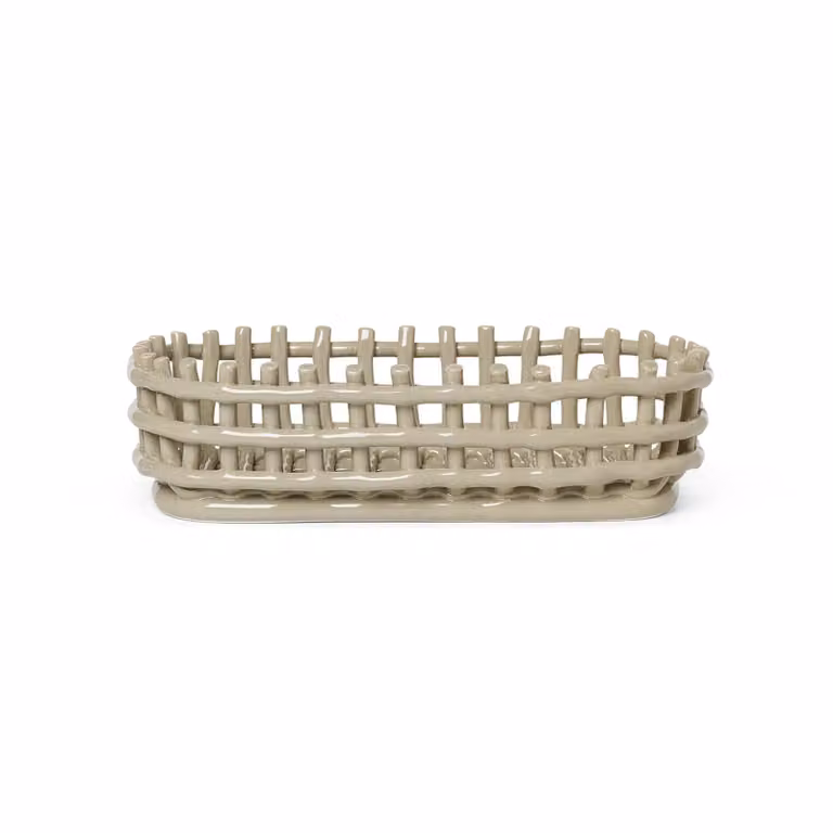 Ferm Living Ceramic gevlochten mand ovaal beige B: 30 cm, D: 15 cm