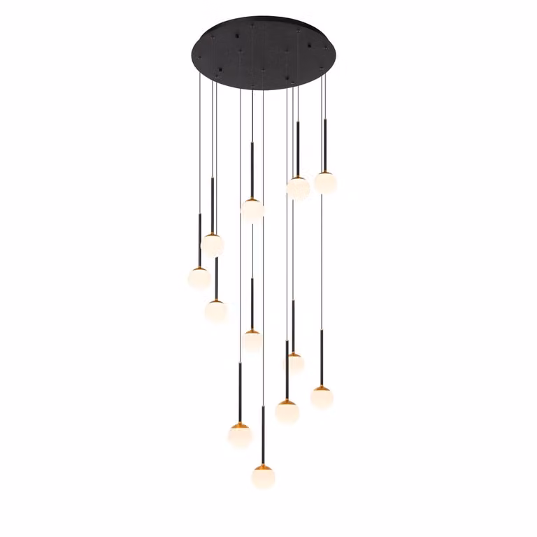 Lucide Premium Calina Hanglamp met 12 witte bollen en dimbare LED-module - Zwart - Ø 69,9 cm