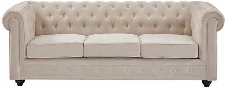 Chesterfield Driezitsbank in beige stof