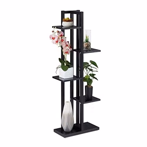 Relaxdays Plantenrek met 5 etages, zwart, H 117 x B 43 x D 22 cm