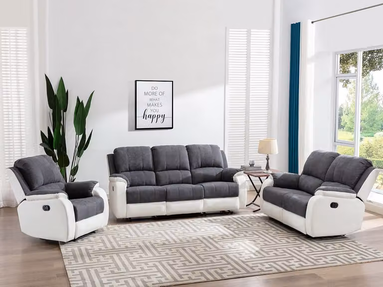 Vente-unique BRODY relaxbank en fauteuil met microvezel en grijs en wit kunstleer