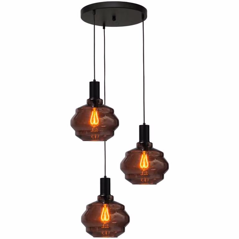 Masterlight Porto 3-lichts vide hanglamp - zwart met rode glazen bollen - Ø 24 cm