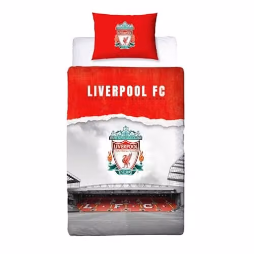 Character World Liverpool FC officiële eenpersoons dekbedovertrekset met kussensloop, Walk Alone Design, Rood, 135 x 200 cm