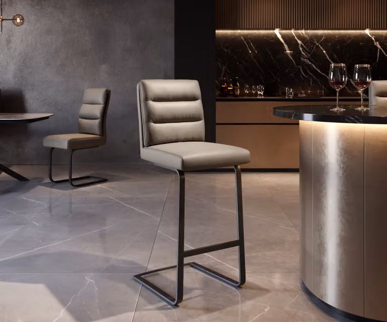 DELIFE Barstoel Pela-Flex Modern Zwart Leer en Metaal met Cantilever Onderstel