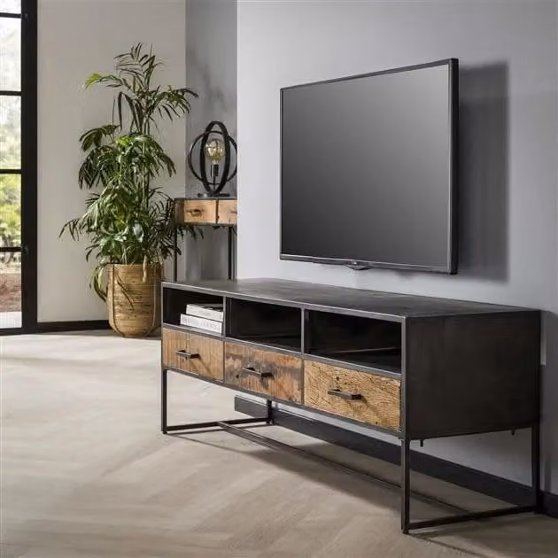 WoonStijl TV meubel Blend industrieel design grijs en bruin B: 150 cm, D: 40 cm, H: 50 cm