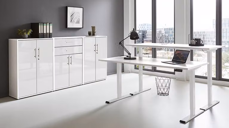 home24 Kantoorset 3-delig wit hoogglans B/D/H: 160 x 70 x 67 cm