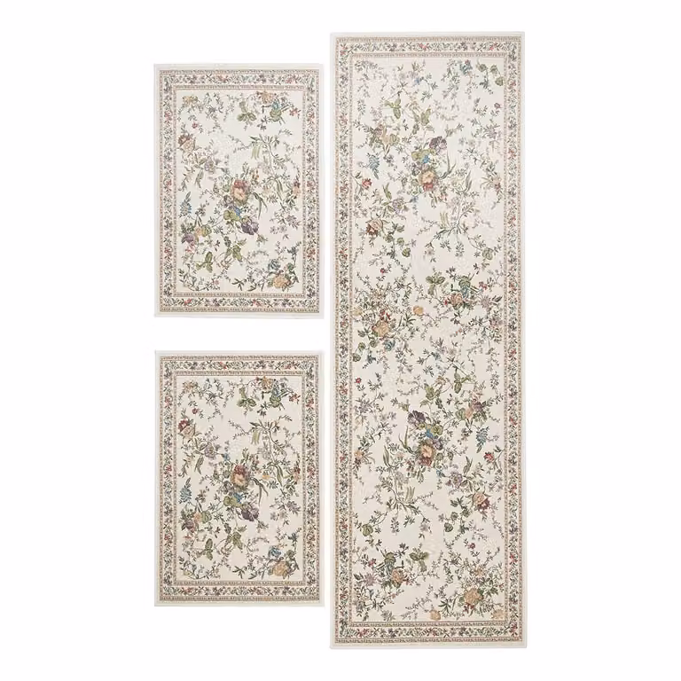 home24 Bedomranding Flomi Sagrini 3-delig beige/crèmekleurig met bloemenmotief