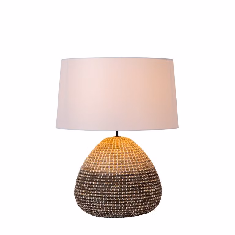 Lucide Maduka Tafellamp van Rattan en Hout in Bruin en Beige, Diameter: 45 cm