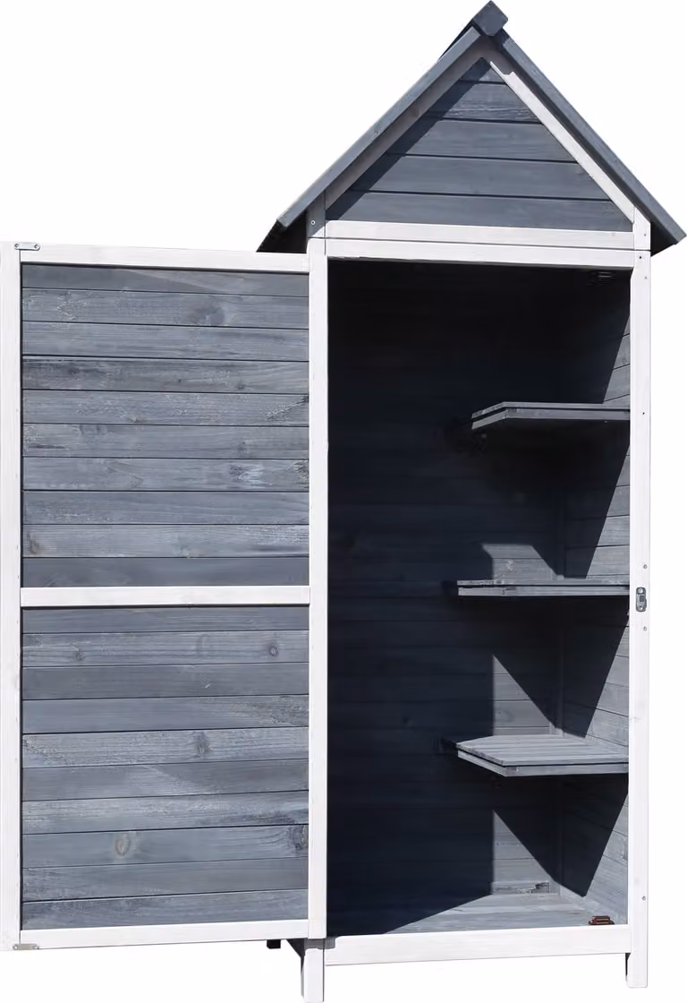 Wiltec Tuinkast van hout, grijs, B: 77 cm, D: 53 cm, H: 179 cm, met deur en zadeldak met bitumenisolatie