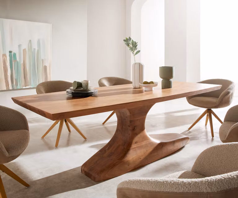 DELIFE Jalta Eettafel van massief acaciahout in bruin, B/D/H: 220 x 95 x 77,5 cm