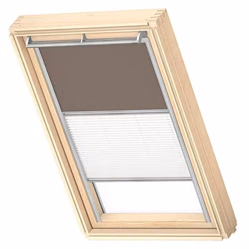 VELUX Verduisterend Rolgordijn Plissé, Warm grijs met grijze geleiders, U08