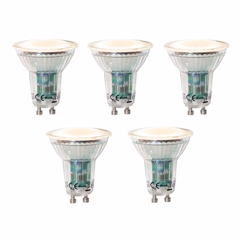 LUEDD Set van 5 GU10 LED lampen met schemersensor, 3W, 200 lm, 2700K Warm Wit, Dimbaar, Wit