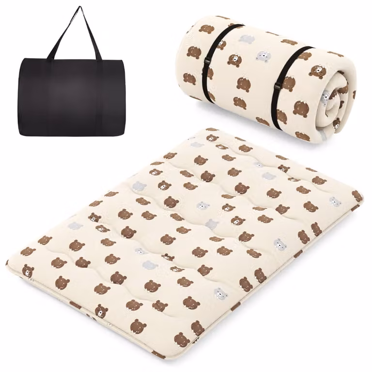Costway Futon Matras met Wasbare Hoes, Draagbare en Opvouwbare Tatami Slaapmat, Beige, 140 cm