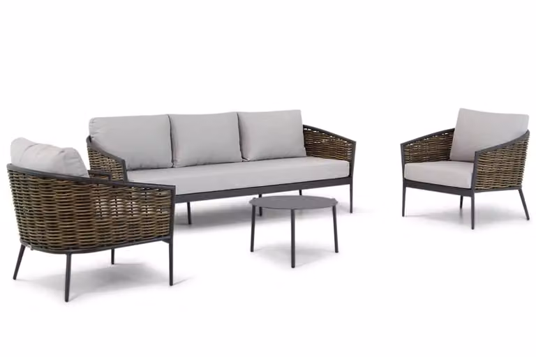 Coco 4-delige loungeset met aluminium frame en kussens, antraciet/grijs