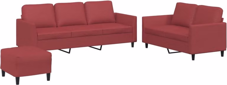 vidaXL 3-delige loungeset met kussens en ottoman in wijnrood kunstleer