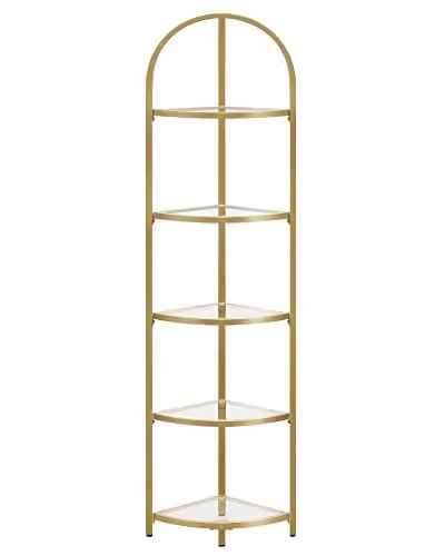VASAGLE hoekplank met 5 niveaus, moderne plantenstandaard met gehard glas en stalen frame voor de woonkamer, slaapkamer, keuken of badkamer