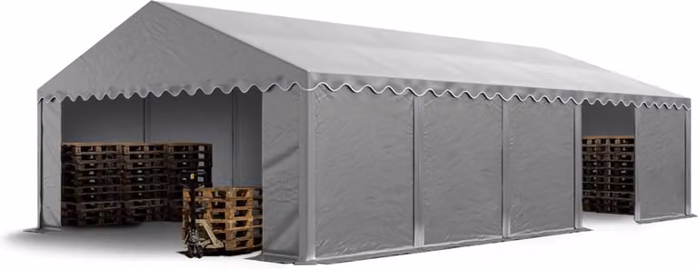 TOOLPORT Opslagtent 5x10 m met grijs PVC-zeil en grondframe