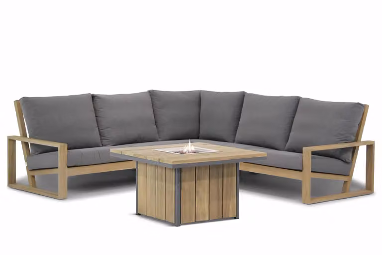 Lifestyle Garden Furniture Pure Island/Seaside Moderne Hoekset met Teak en Grijze Kussens, 90 cm