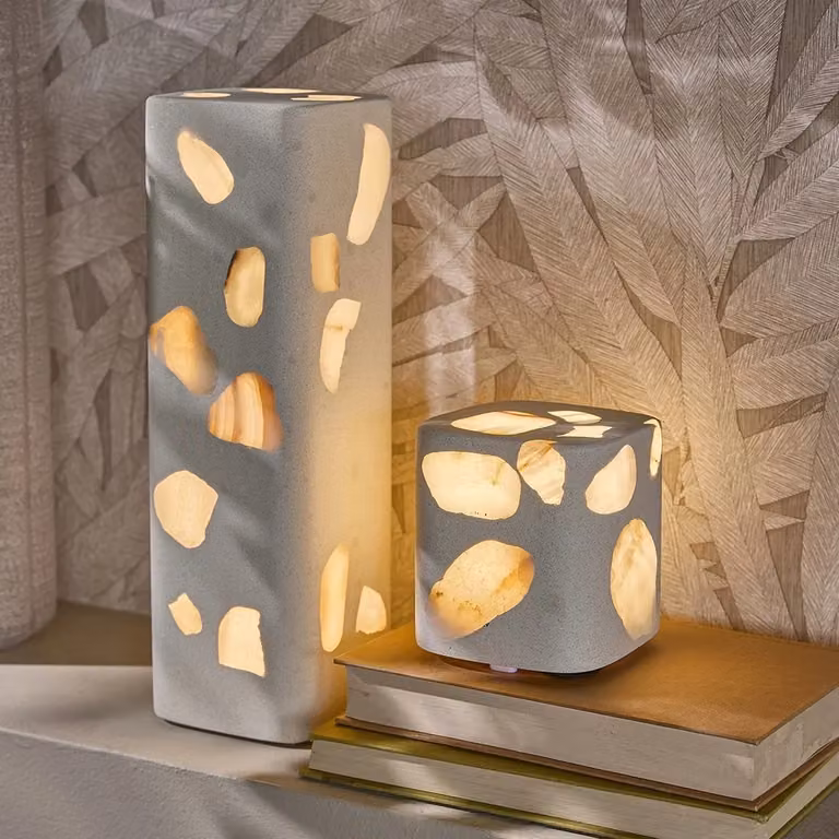 Riviera Maison Saluné L Led Tafellamp met Alabaster en Glas in Wit en Transparant