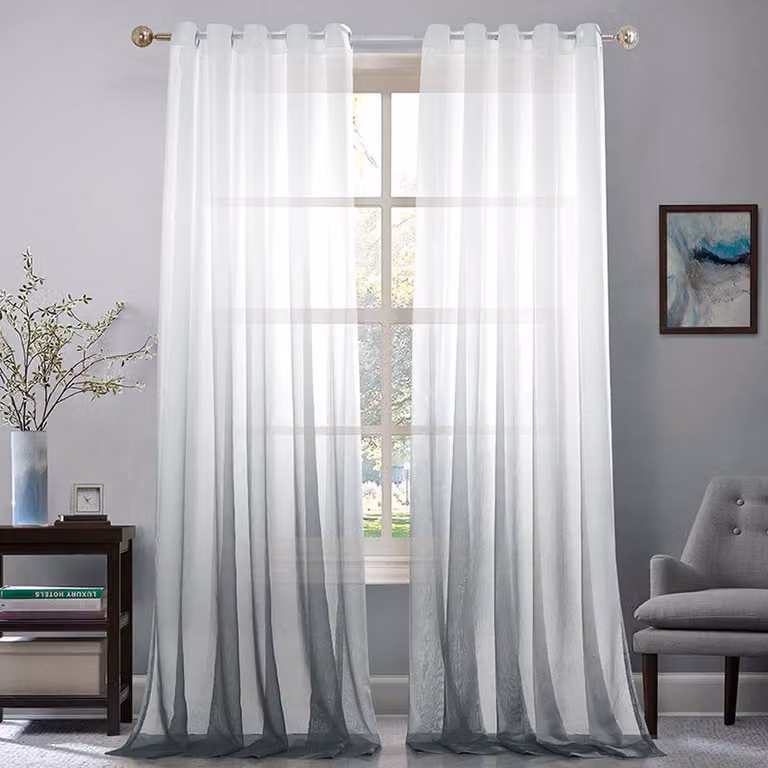 2-pack Ombre Sheer Gordijnen - Semi-transparante Ringgordijnen met Print - Gray - B: 132 cm, H: 244 cm