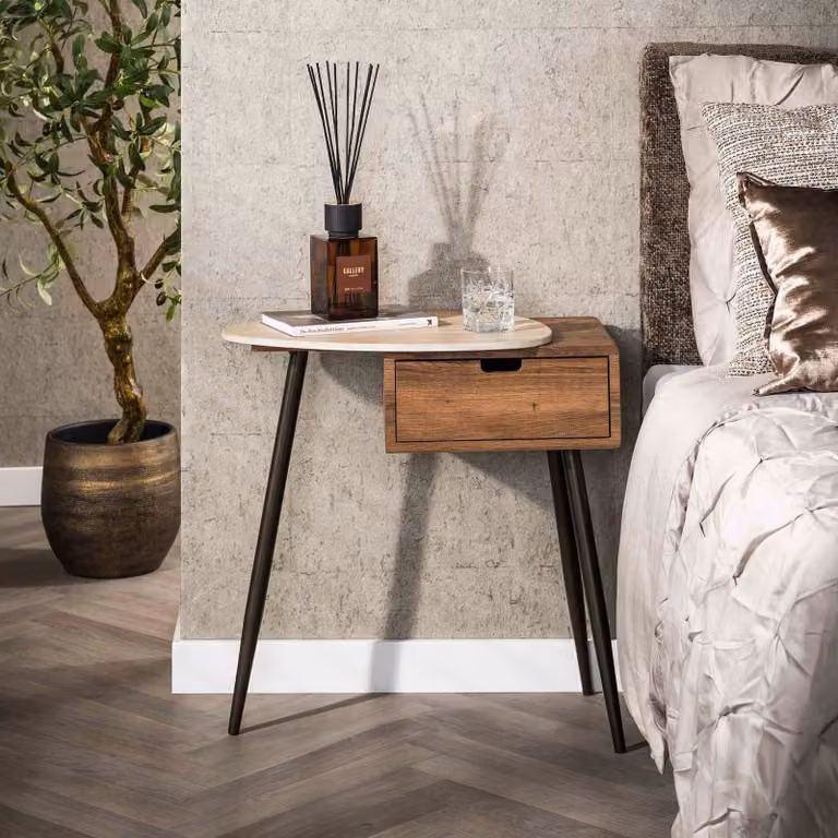 WoonStijl Nachtkastje Travino links met lade, eiken, bruin/beige/brons, B: 35 cm, H: 60 cm, D: 60 cm