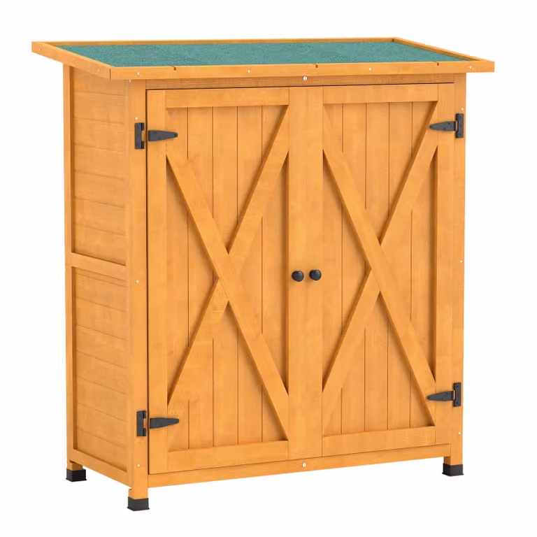 Outsunny Tuinschuur Gereedschapsopslag Hout met Asfalt Dak en Planken, Geel, B/D/H: 110 x 55 x 117 cm