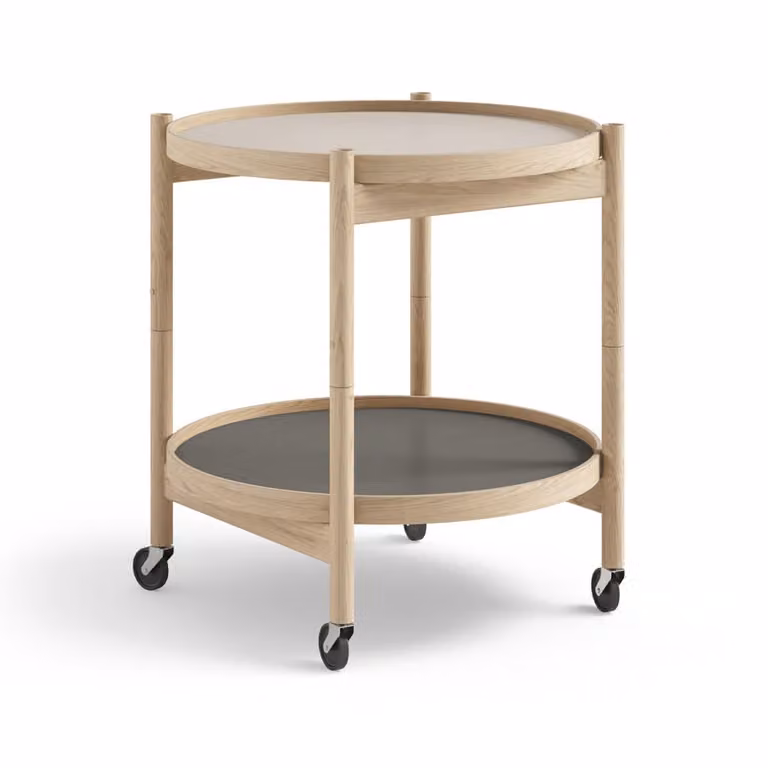Brdr. Krüger Bølling Tray Table model 50 roltafel met onbehandeld eikenhouten onderstel
