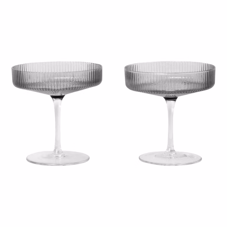 Ferm Living Ripple champagneflutes 2-pack smoked grey