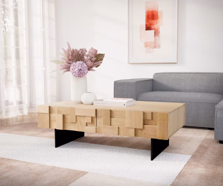 DELIFE Salontafel Puzzle, Natuur Eiken en Zwart Metaal, B/D/H: 120 x 70 x 40 cm