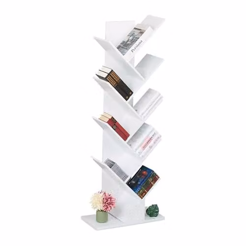 Relaxdays Boekenkast met 8 vakken, Wit, H 138 x B 51 x D 25 cm