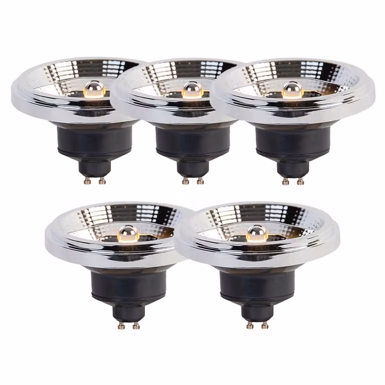Set van 5 LUEDD GU10 LED lampen met 3-staps dim-to-warm functie, 11W, 620 lm, Zilver