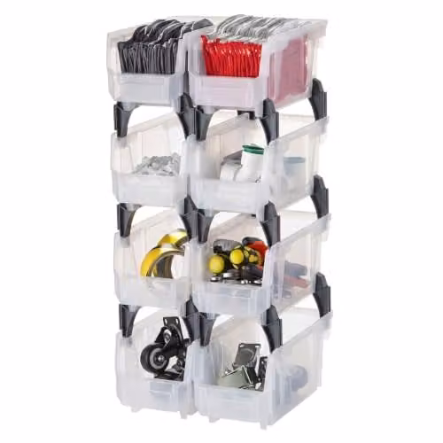VEVOR Stapelbare plastic opbergbakken met open weefsel, 8 stuks, transparant/wit, B: 27,7 cm, D: 14,0 cm, H: 13,0 cm
