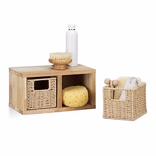 Relaxdays Wandrek Walnotenhout met Manden, Bruin, Wandmontage